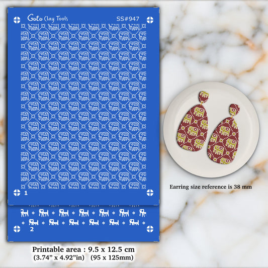 2 layers Indian style Silkscreen for Polymer Clay Earring making, Clay Stencils, Clay Earring Silkscreen, Polymer Clay Supplies SS#947