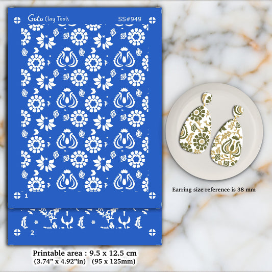 2 layers Block print Silkscreen for Polymer Clay Earring making, Clay Stencils, Clay Earring Silkscreen SS#949