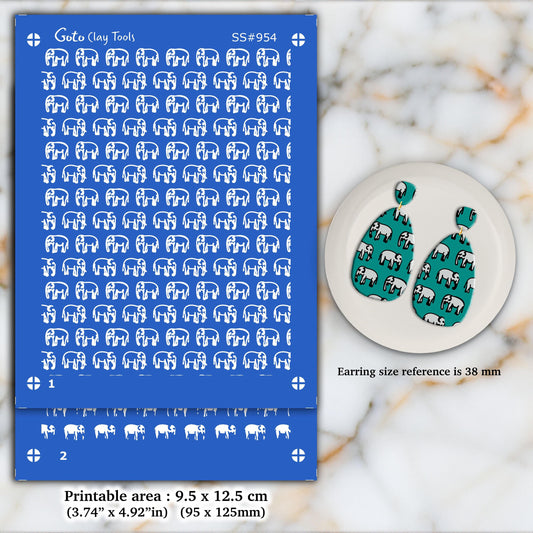 2 layers Elephant Indian style Silkscreen for Polymer Clay Earring making, Clay Stencils, Clay Earring Silkscreen SS#954