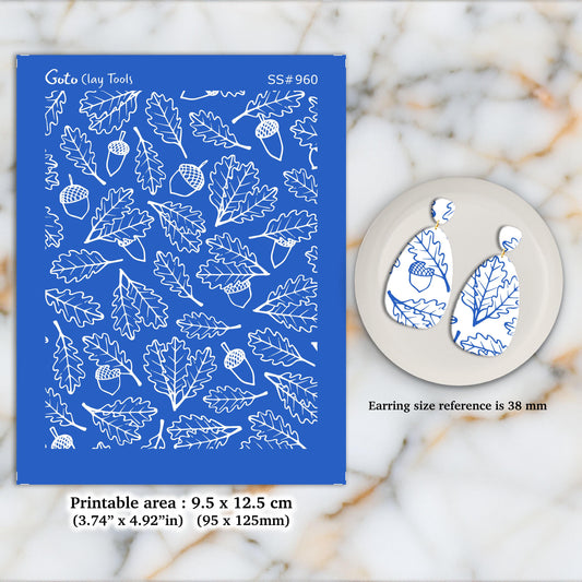 Fall Silkscreen for Polymer Clay Earrings: Autumn Stencil, Clay Jewelry Making SS#960