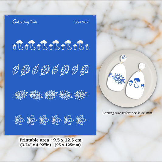 Autumn Border Silkscreen for Polymer Clay Earrings: Jewelry Stencil SS#967