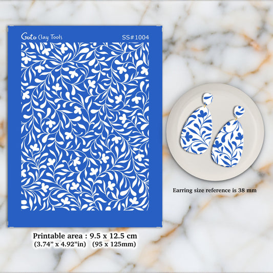 Leaves Vine Silkscreen for Polymer Clay Earrings: Stencil SS#1004