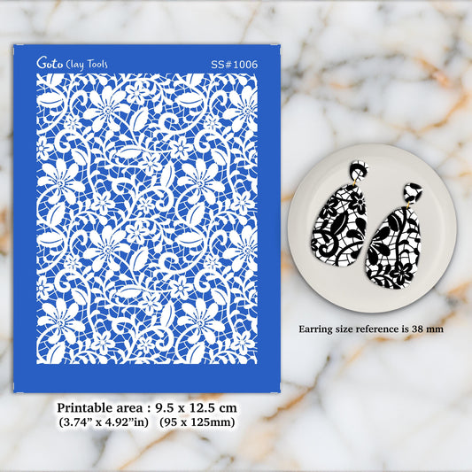 Lace Silkscreen for Polymer Clay Earrings: Jewelry Making Stencil SS#1006