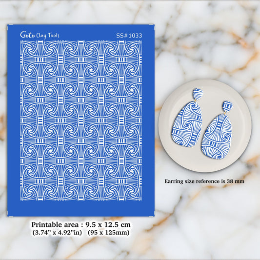 Art Deco Silkscreen for Polymer Clay Earring Making: Weave Pattern SS#1033