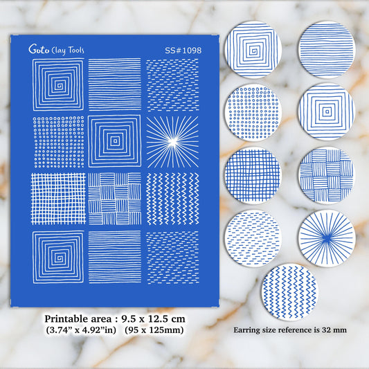 9 Abstract pattern Silkscreen for Polymer Clay Earring making, Clay Stencils, Clay Earring Silkscreen, Polymer Clay Supplies SS#1098