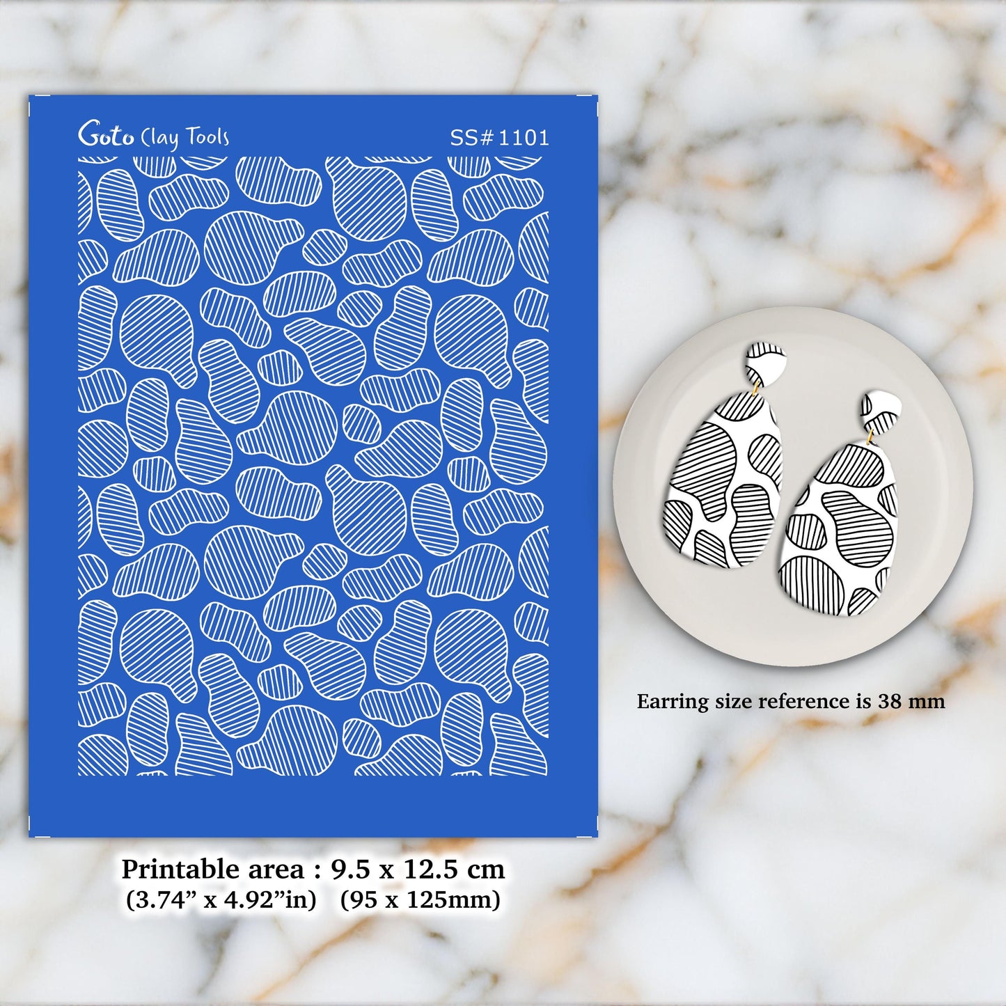 Stone Tile Silkscreen for Polymer Clay Earrings: Clay Stencil (3.74x4.92" Printable Area) SS#1101
