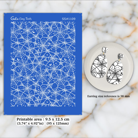 Halloween Spiderweb Silkscreen for Polymer Clay Earrings: 3.74" x 4.92" SS#1109
