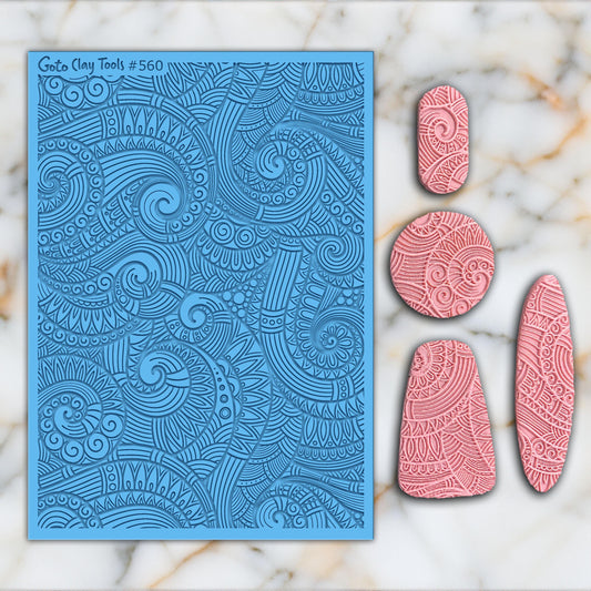 Doodle waves Texture mat for polymer clay, Polymer Clay Rubber Texture mat, Texture Tile mats, Rubber Texture Sheet #560