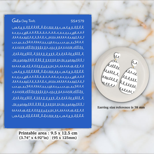 Scribble Silkscreen for Polymer Clay Earrings: Clay Stencil (9.5x12.5cm) SS#579