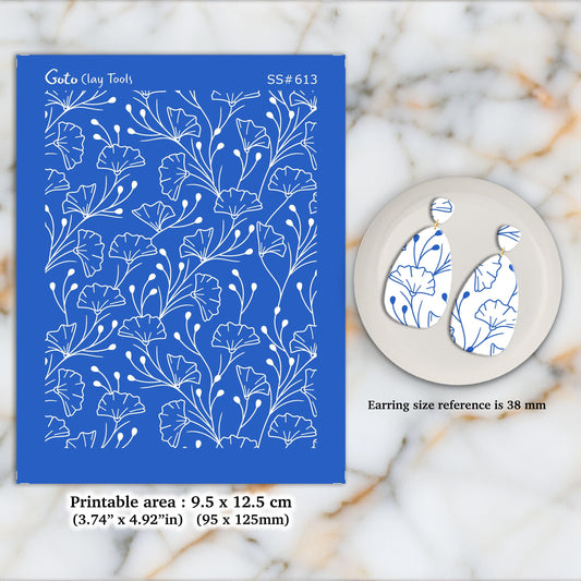 Ginkgo Leaf Silkscreen for Polymer Clay Earrings: Jewelry Making Stencil. SS#613