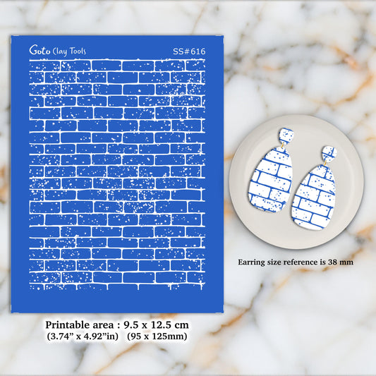 Brick Silkscreen for Polymer Clay Earring making, Clay Stencils, Clay Earring Silkscreen, Polymer Clay Supplies SS#616
