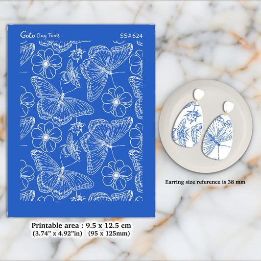 Butterly moth Silkscreen for Polymer Clay Earring making, Clay Stencils, Clay Earring Silkscreen, Polymer Clay Supplies SS#624