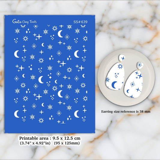 Celestial Silkscreen for Polymer Clay Earrings: Boho Clay Stencil (9.5x12.5cm) SS#639