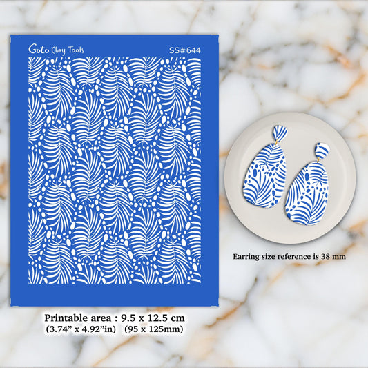 Boho Leaf Silkscreen for Polymer Clay Earrings: Stencil for Jewelry Making SS#644