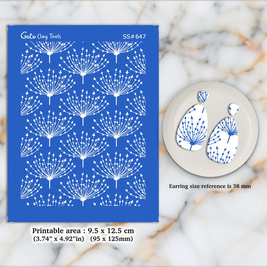 Umbel Flower Silkscreen for Polymer Clay Earrings: Stencil SS#647