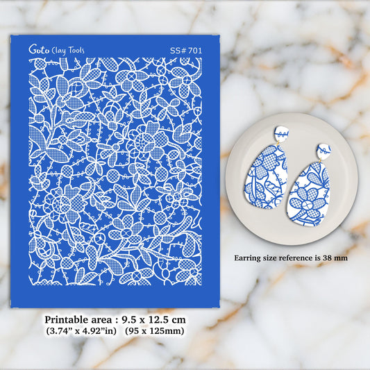 Floral Lace Silkscreen for Polymer Clay Earrings: Jewelry Stencil  SS#701
