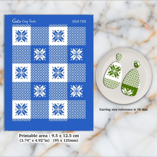Christmas Cross Stitch Silkscreen for Polymer Clay Earrings: Clay Stencil SS#759