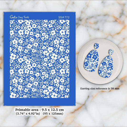 Ditsy Floral Silkscreen for Polymer Clay Earrings: 3.74" x 4.92" SS#772