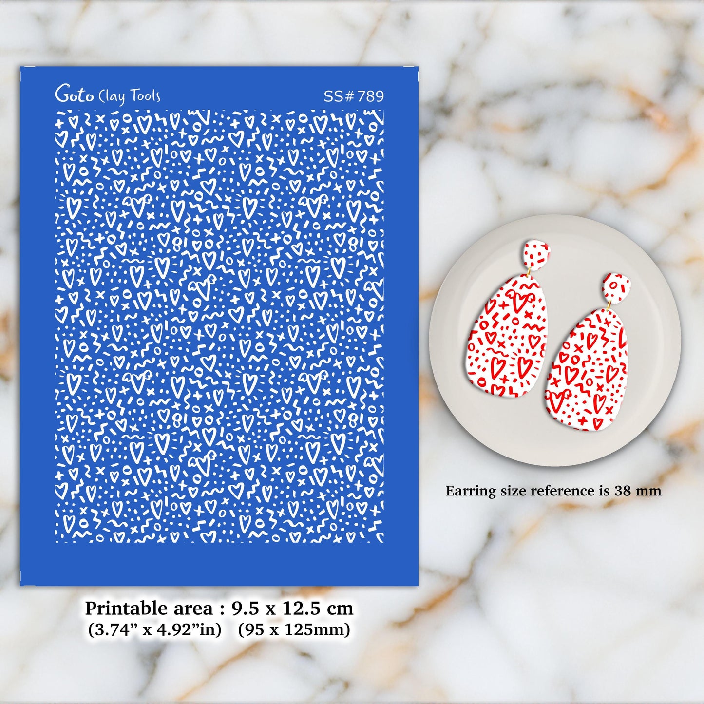 Heart Confetti Silkscreen for Polymer Clay Earrings: Stencil SS#789