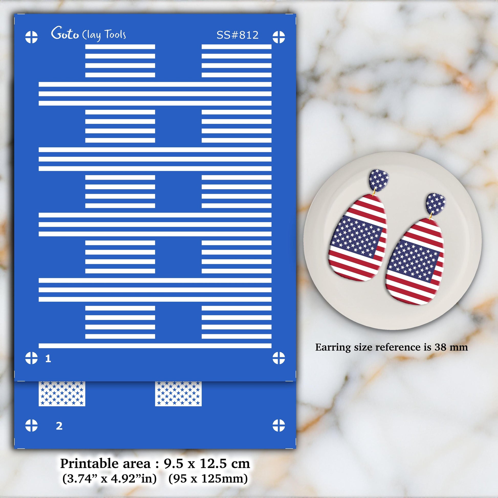 2 Layer American Flag Silkscreens for Polymer clay jewellery SS#812