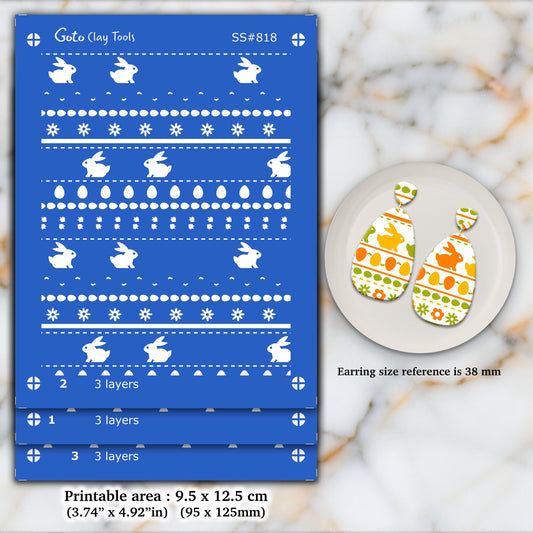 3 Layers Easter Border Silkscreen for Polymer Clay Earring making, Clay Stencils, Clay Earring Silkscreen, Polymer Clay Supplies SS#818