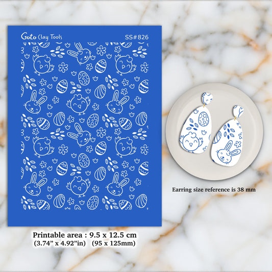 Easter Chick & Rabbit Silkscreen for Polymer Clay Earrings SS#826