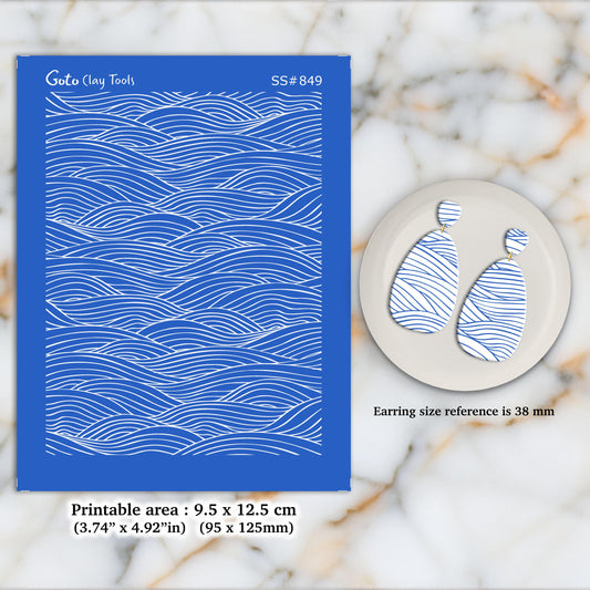 Waves Silkscreen for Polymer Clay Earring making, Clay Stencils, Clay Earring Silkscreen, Polymer Clay Supplies SS#849