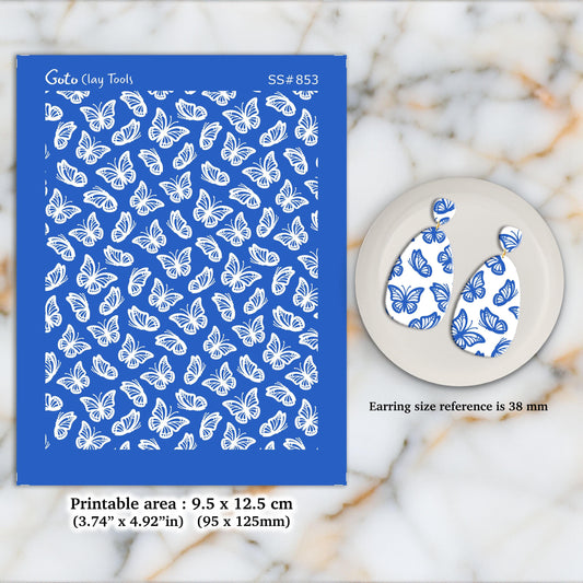 Butterfly Silkscreen for Polymer Clay Earrings: Jewelry Making Stencil SS#853