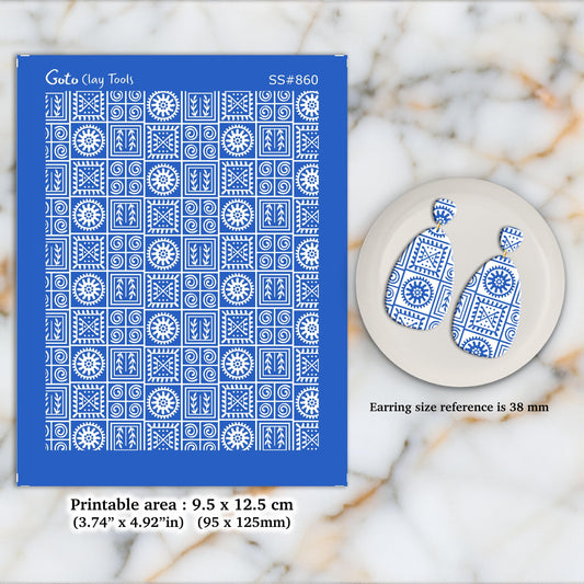 Tribal Polymer Clay Earring Silkscreen: Clay Stencil for Jewelry Making SS#860