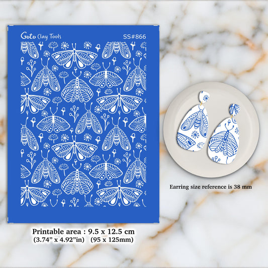 Moths Silkscreen for Polymer Clay Earrings: Stencil for Jewelry Making SS#866