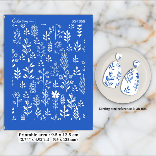 Leaves Silkscreen for Polymer Clay Earrings: Jewelry Making Stencil SS#868