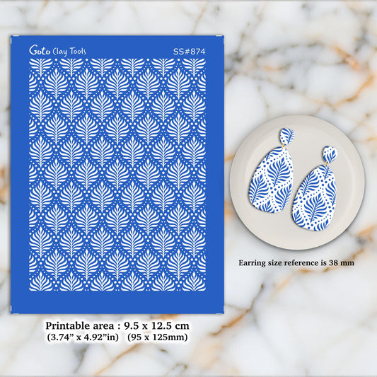 Art deco Damask Silkscreen for Polymer Clay Earring making, Clay Stencils, Clay Earring Silkscreen, Polymer Clay Supplies SS#874