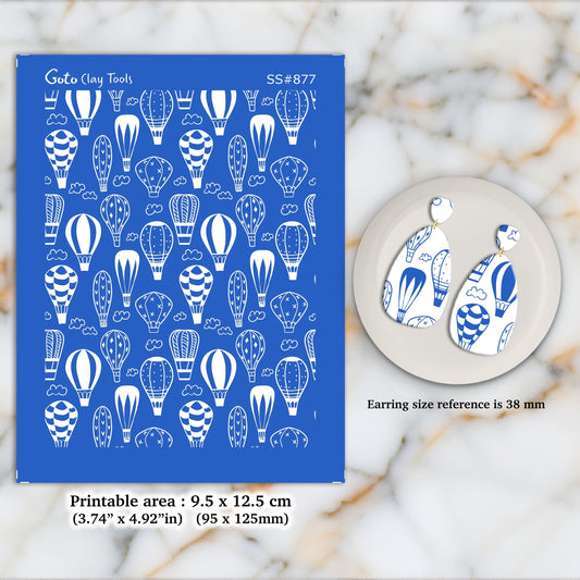 Air Balloon Doodle Silkscreen for Polymer Clay Earrings: Clay Stencil (9.5x12.5cm) SS#877