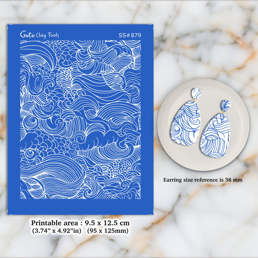 Waves doodle Silkscreen for Polymer Clay Earring making, Clay Stencils, Clay Earring Silkscreen, Polymer Clay Supplies SS#879
