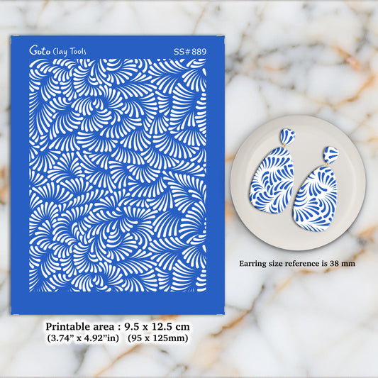 Floral Fan Silkscreen for Polymer Clay Earrings: Jewelry Making Stencil SS#889