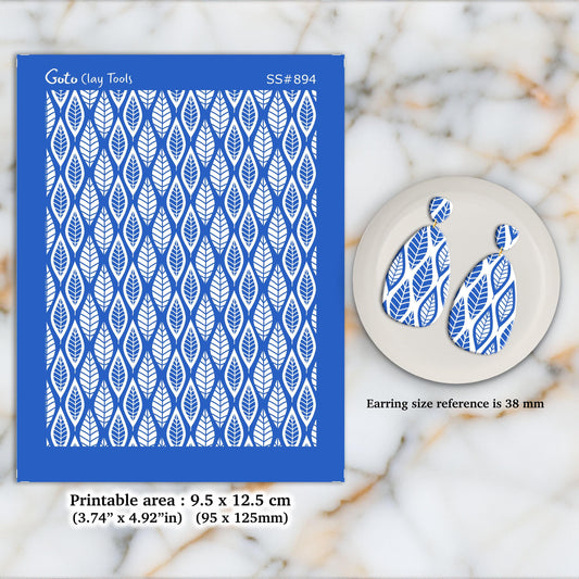 Leaves Silkscreen for Polymer Clay Earrings: Jewelry Making Stencil SS#894