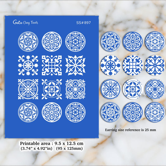 Tile Silkscreen for Polymer Clay Earrings: Clay Stencils (SS#897)