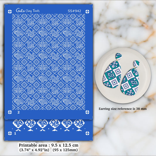 Indian Silkscreen for Polymer Clay Earrings: Clay Stencils, Jewelry Making SS#942