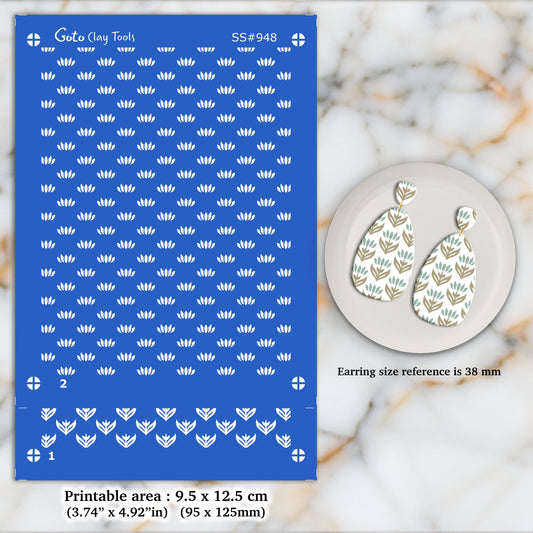Indian Silkscreen for Polymer Clay Earrings: Naphthol Style Stencil SS#948