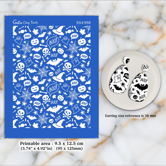 Halloween Polymer Clay Silkscreen for Earring Making: Autumn Design (3.74x4.92" Printable Area) SS#958