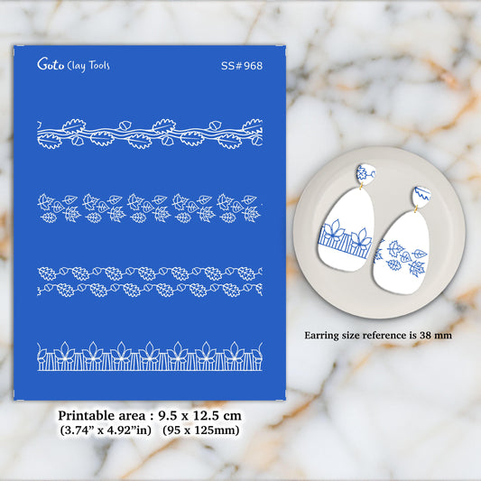 Autumn Border Silkscreen for Polymer Clay Earrings: Jewelry Stencil SS#968