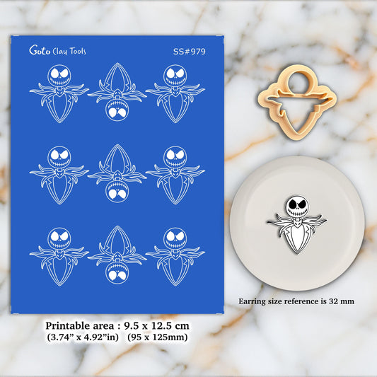 Halloween Jack Silkscreen for Polymer Clay Earrings: 32mm Cutter SS#979