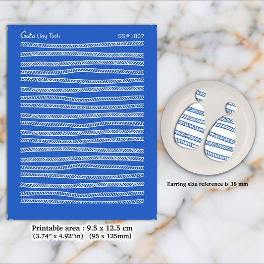 Tribal Stripes Silkscreen for Polymer Clay Earrings: 9.5x12.5cm SS#1007