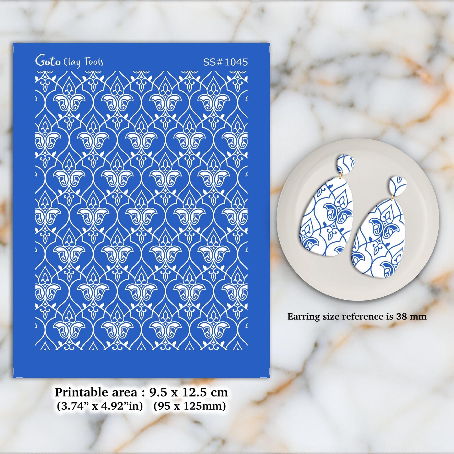African Style Polymer Clay Silkscreen for Earring Making: Ornamental Stencil (3.74x4.92" Printable Area) SS#1045