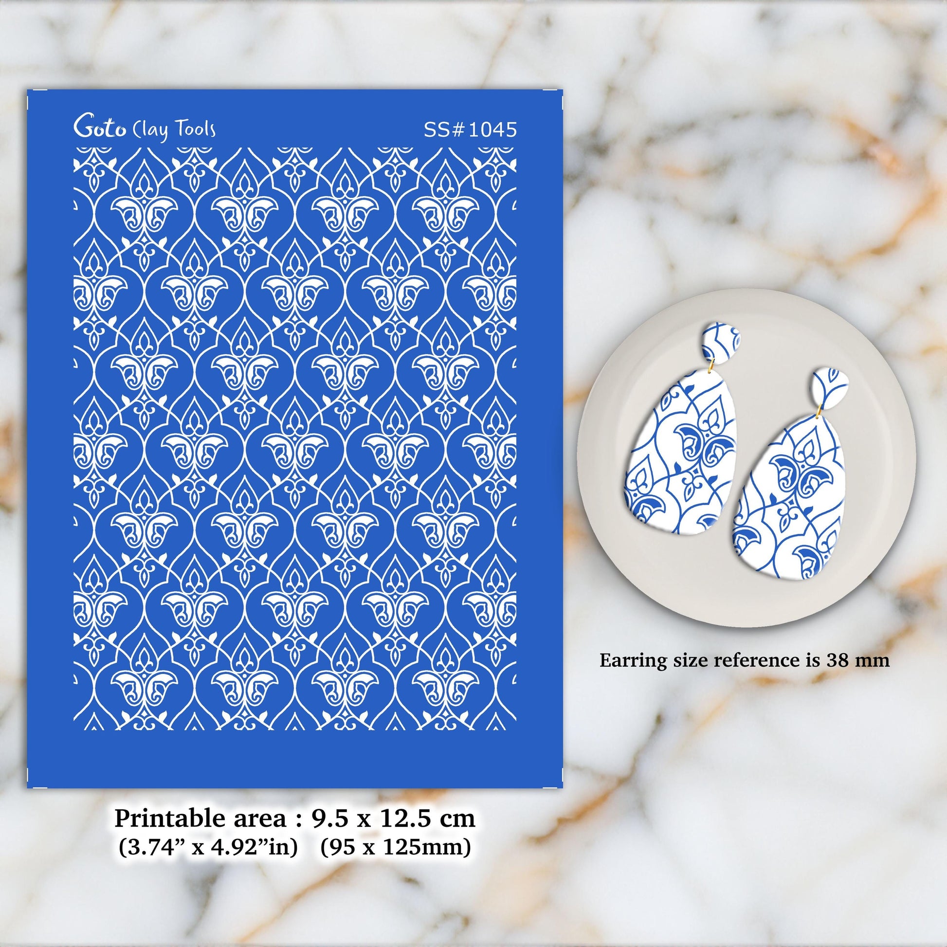 African Style Polymer Clay Silkscreen for Earring Making: Ornamental Stencil (3.74x4.92" Printable Area) SS#1045