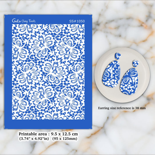 Crochet Lace Silkscreen for Polymer Clay Earrings: African Style Pattern SS#1050