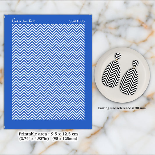 Chevron Polymer Clay Silkscreen for Earring Making: Clay Stencil (9.5x12.5cm) SS#1086