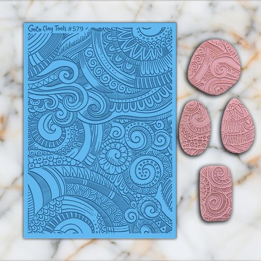 Doodle Rubber Texture Mat for Polymer Clay Jewelry (#579)