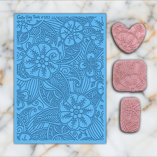 Henna Texture mat for polymer clay, Polymer Clay Rubber Texture mat, Texture Tile mats, Rubber Texture Sheet #582