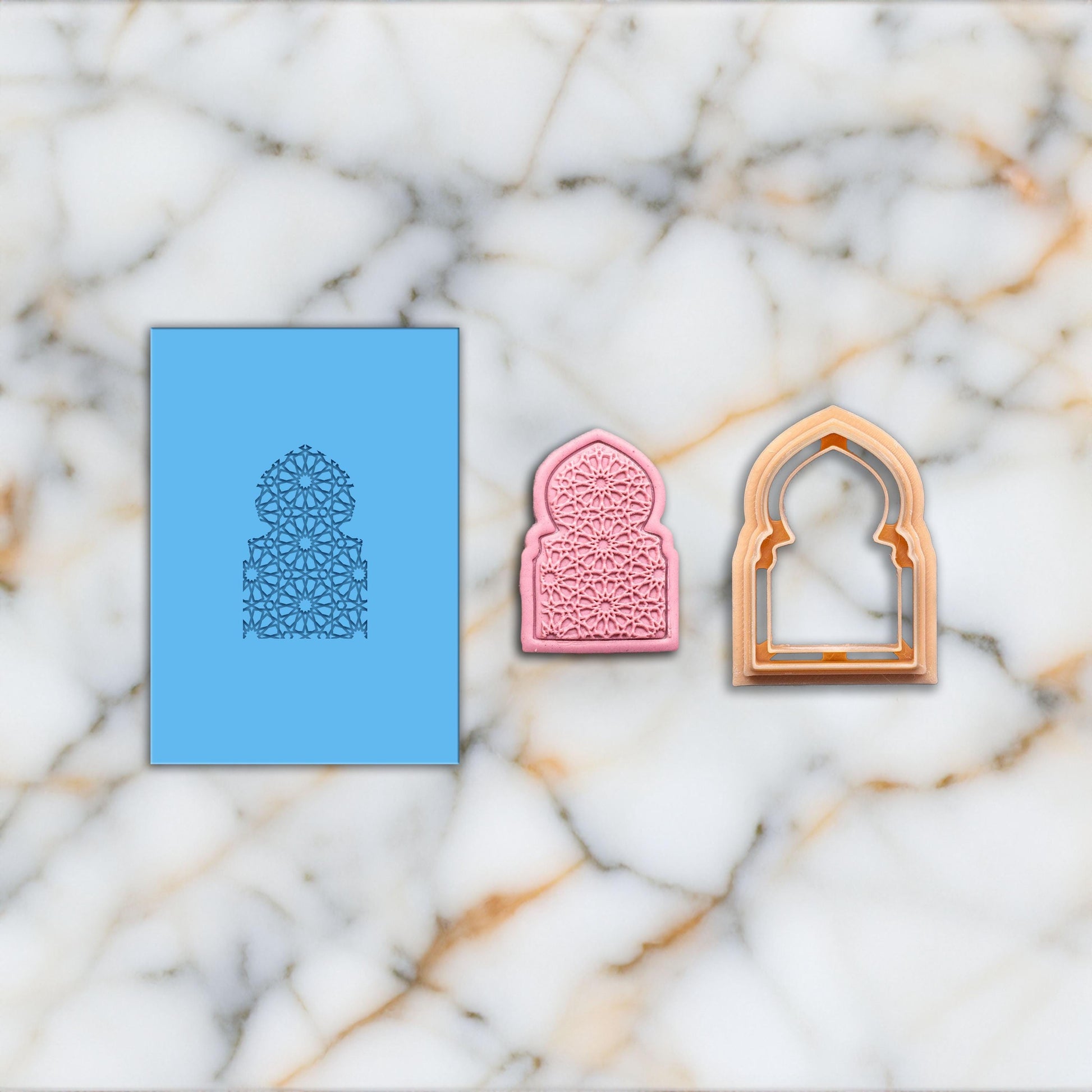 Mihrab Rubber Texture Mat & Cutter Set: Polymer Clay Arabic Arch